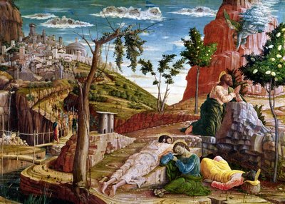 De Agonie in de Tuin, linker predella paneel van het Altaarstuk van St. Zeno van Verona, 1456-60 door Andrea Mantegna